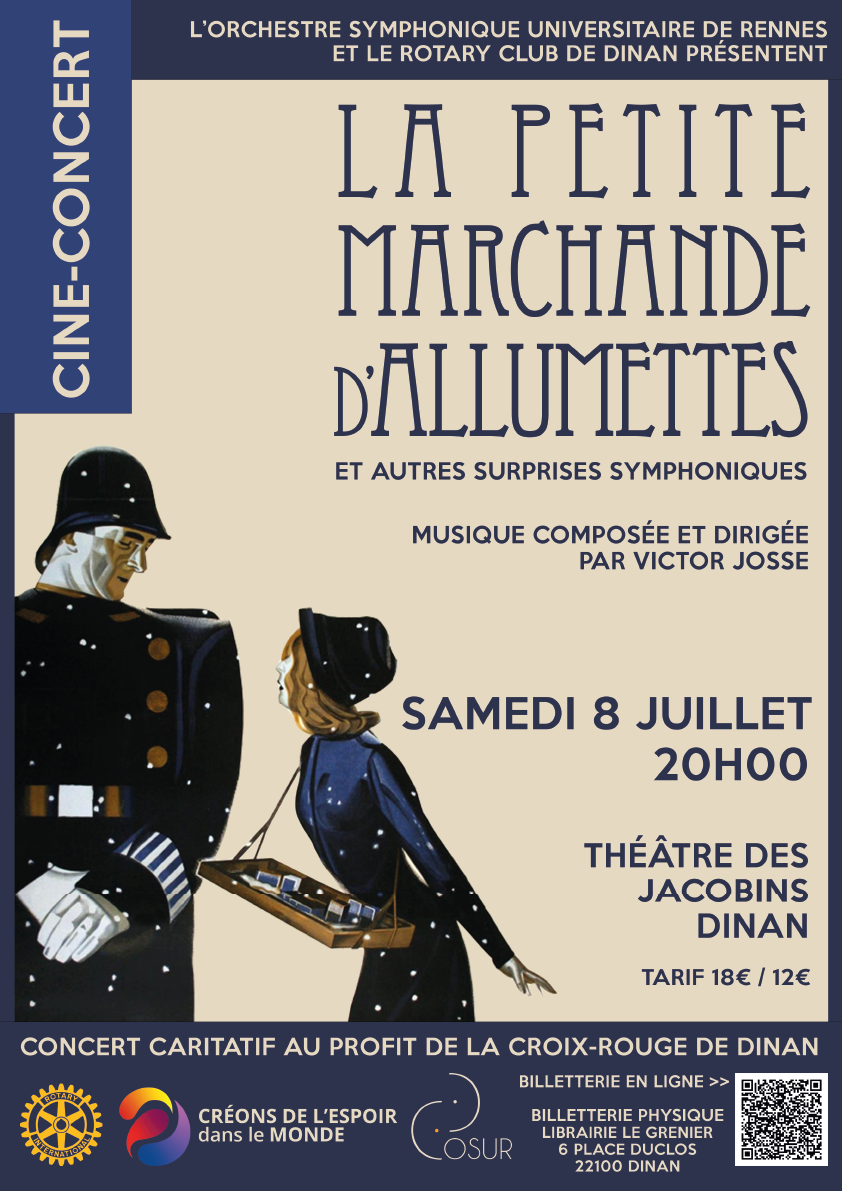 Affiche du ciné-concert de La Petite Marchande d'Allumettes le samedi 8 juillet au Théâtre des Jacobins à Dinan.