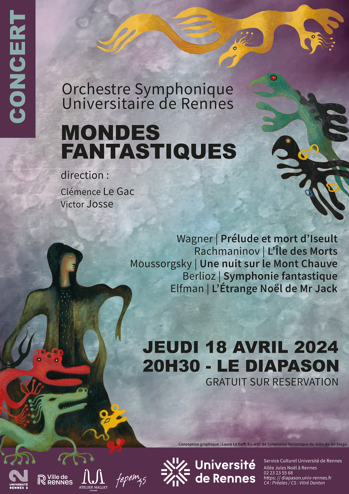 Affiche du concert de l'OSUR "Mondes fantastiques" au Diapason le 18 avril 2024 à 20h30