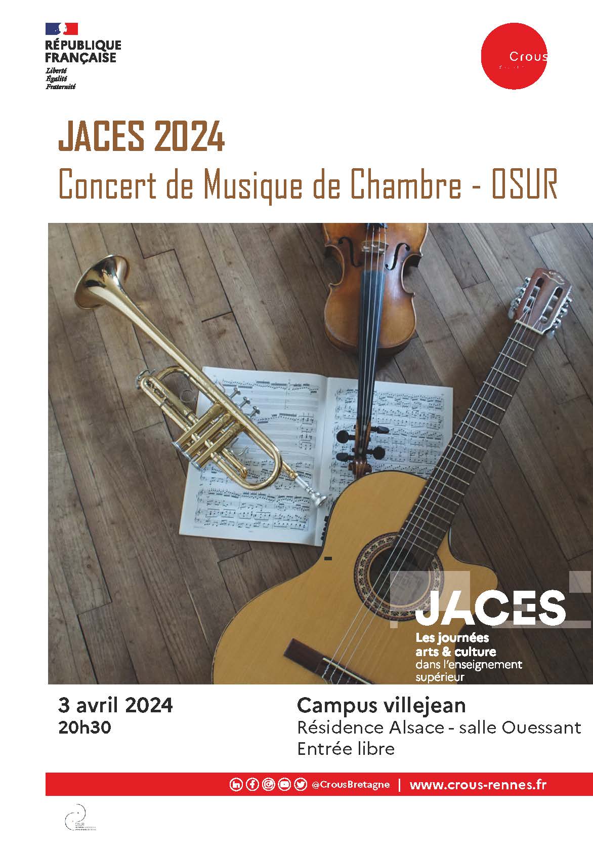 Affiche du concert de musique de chambre des musiciens de l'OSUR dans le cadre des JACES 2024